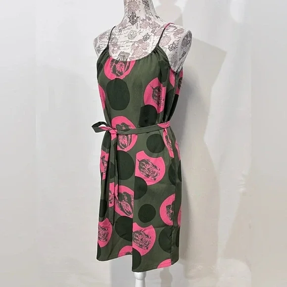 🛍️ TUCKER for Target Olive green and pink summer dress‎ size M. - Picture 3 of 13